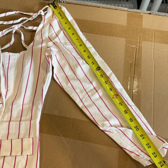 🍁 NWT ASOS DESIGN x MILLIE halter neck blazer mini dress in stripe print White - Picture 15 of 16